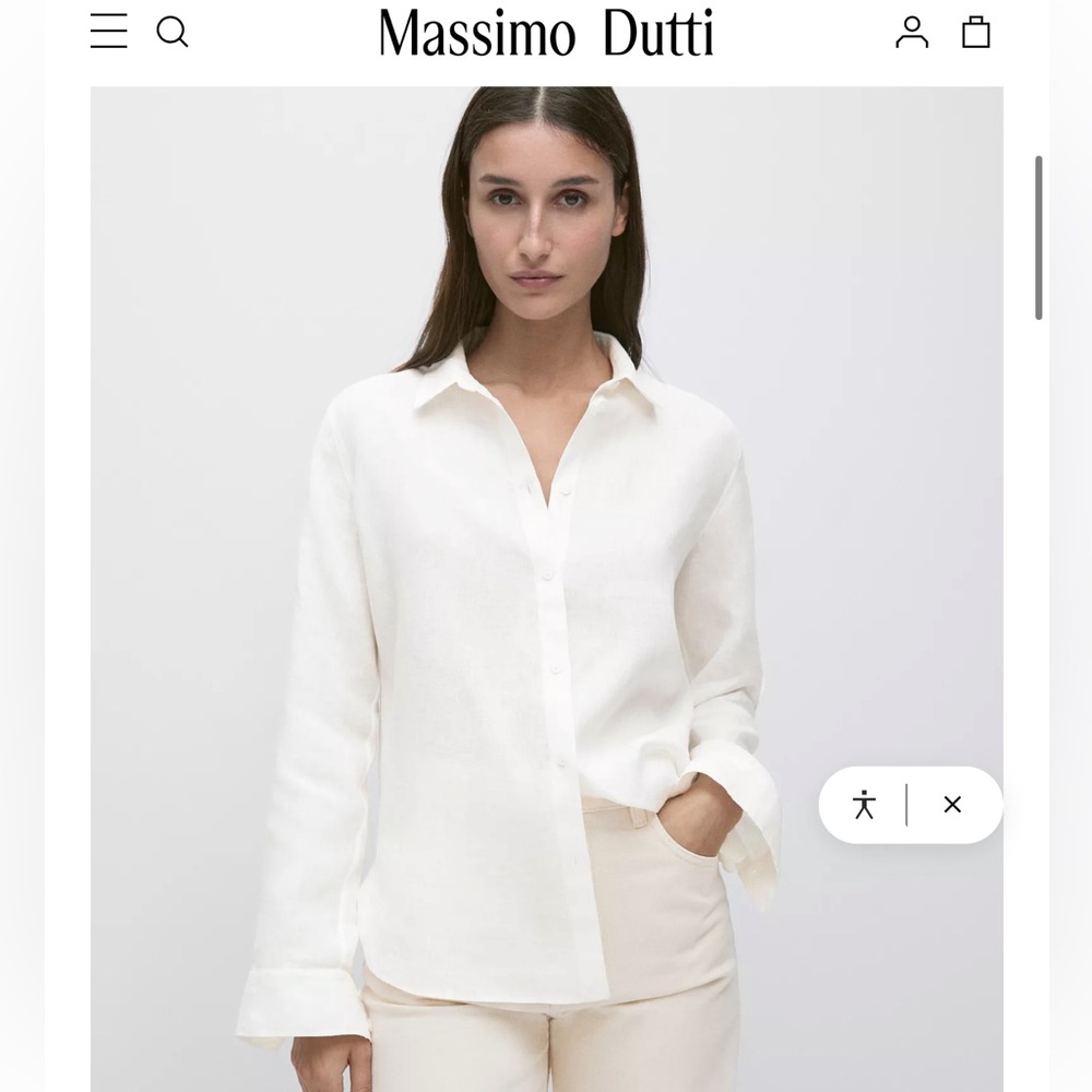 Massimo Dutti Cream Long Sleeve Shirt 100% linen